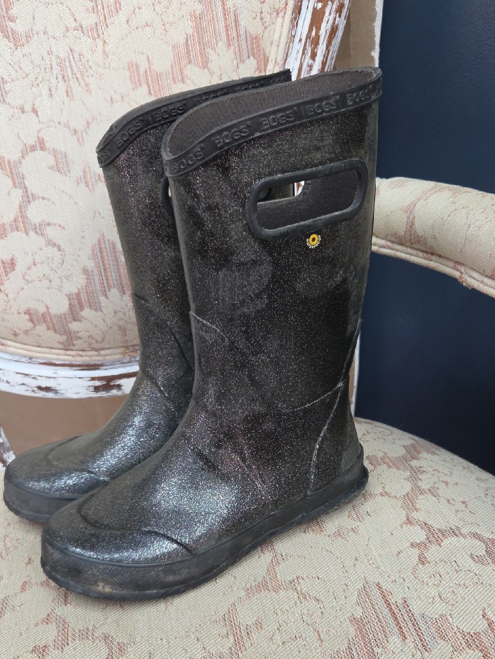Bogs Black Sparkle Mid-Calf Rain Boots